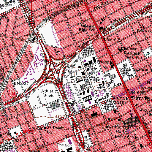 Topographic Map of Wayne State University, MI