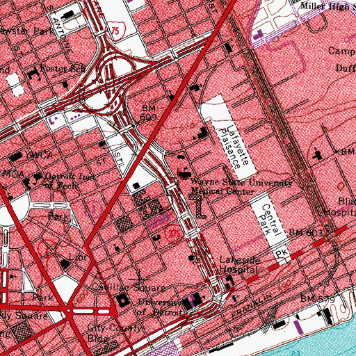 Topographic Map of Wayne State University Medical Center, MI