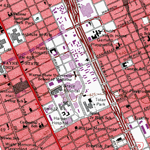 Topographic Map of Wayne State University School of Medicine, MI