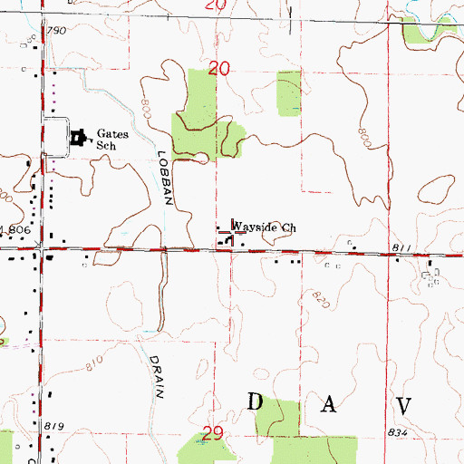 Topographic Map of Wayside Church, MI
