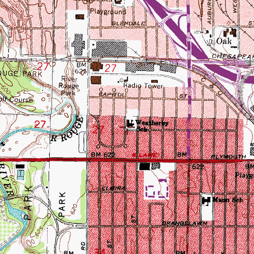 Topographic Map of Weatherby School, MI