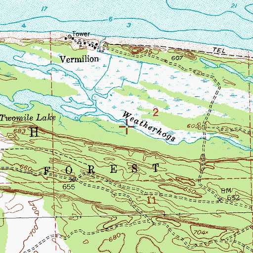 Topographic Map of Weatherhogs Creek, MI