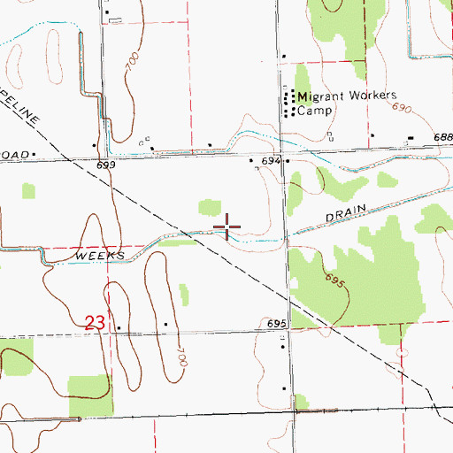 Topographic Map of Weeks Drain, MI
