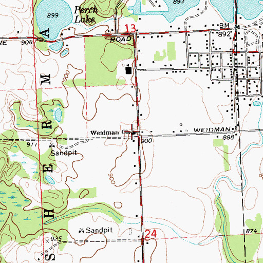 Topographic Map of Weidman Church, MI