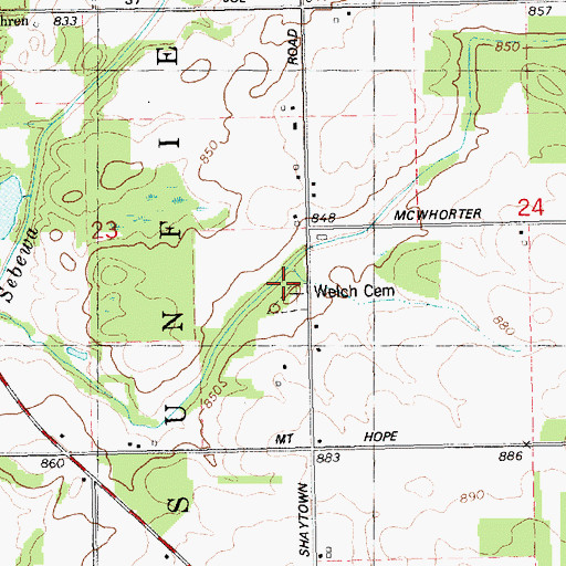 Topographic Map of Welch Cemetery, MI