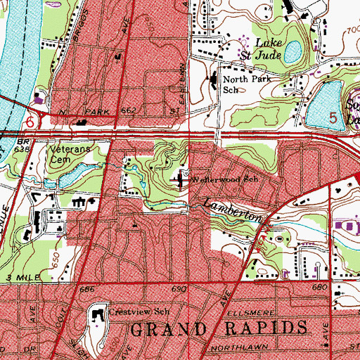 Topographic Map of Wellerwood School, MI