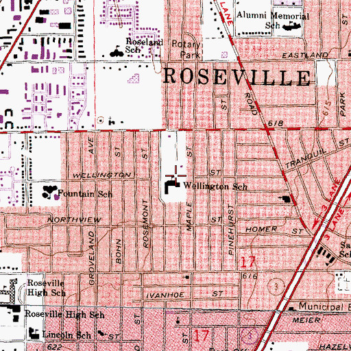 Topographic Map of Wellington School, MI
