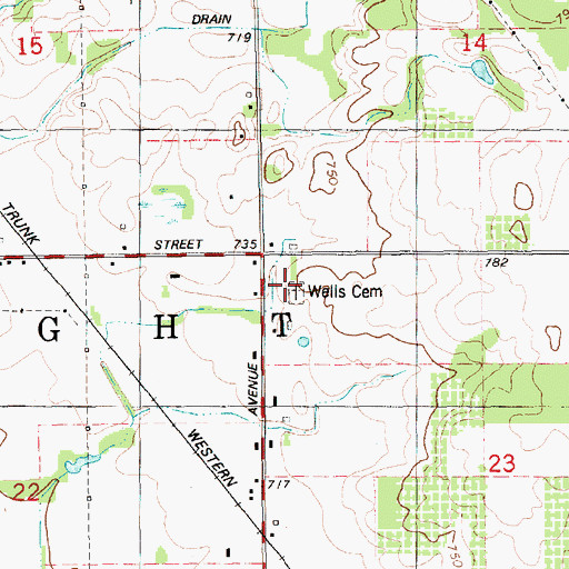 Topographic Map of Wells Cemetery, MI