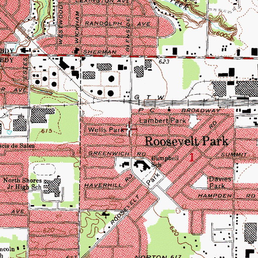 Topographic Map of Wells Park, MI