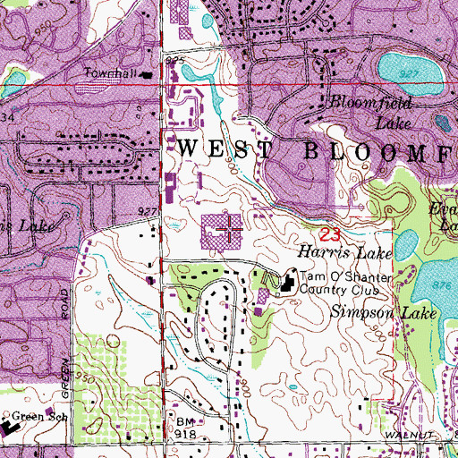 Topographic Map of West Bloomfield High School, MI