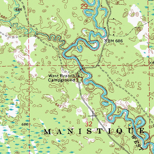 Topographic Map of West Branch Campground, MI