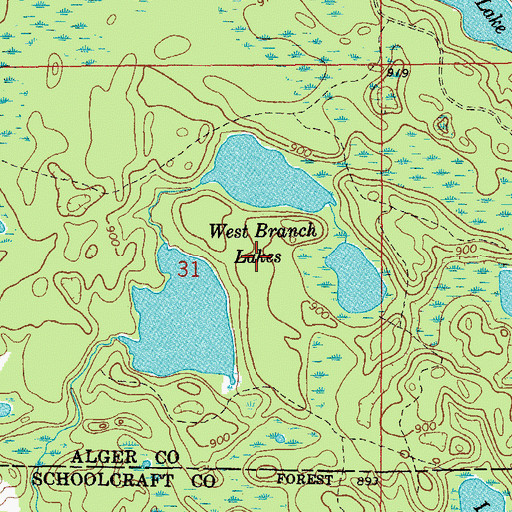 Topographic Map of West Branch Lakes, MI