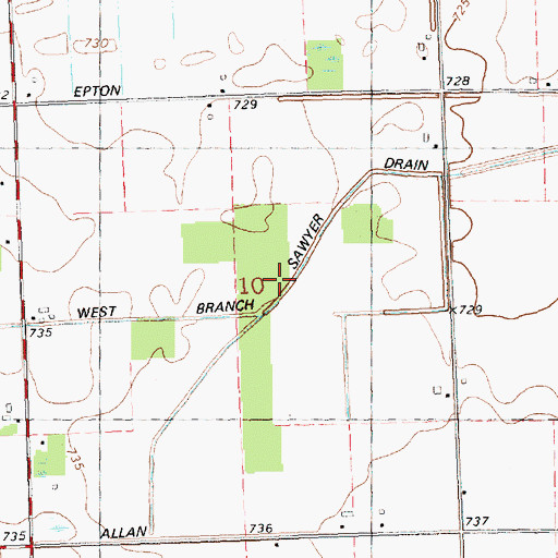 Topographic Map of West Branch Sawyer Drain, MI