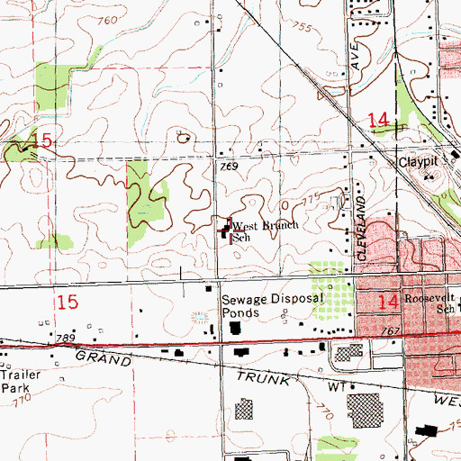 Topographic Map of West Branch School, MI
