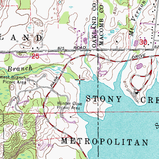 Topographic Map of West Branch Stony Creek, MI