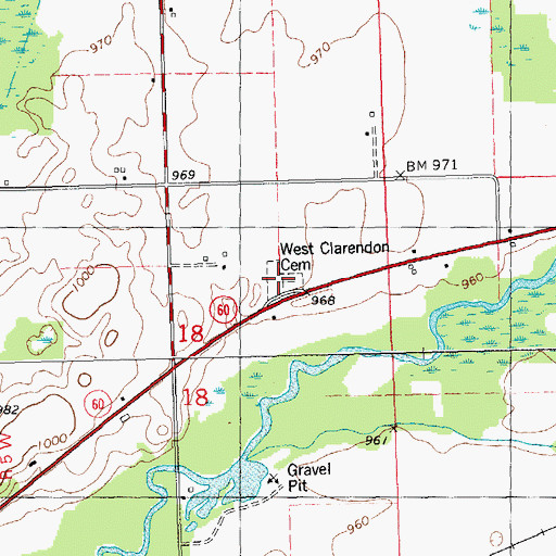 Topographic Map of West Clarendon Cemetery, MI