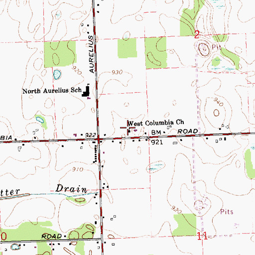 Topographic Map of West Columbia Church, MI