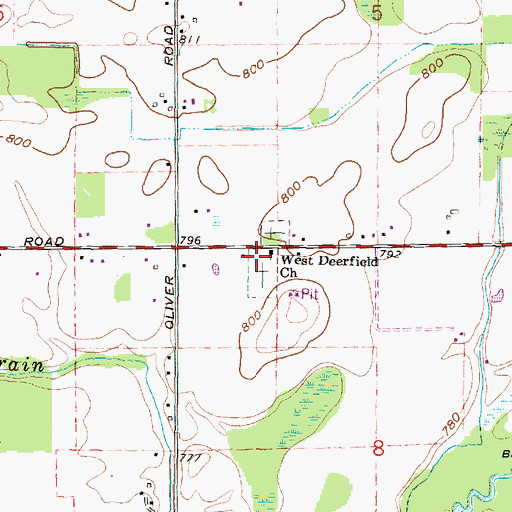 Topographic Map of West Deerfield Church, MI