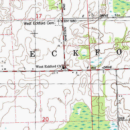 Topographic Map of West Eckford Church, MI