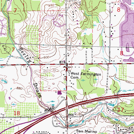 Topographic Map of West Farmington Cemetery, MI