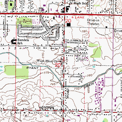 Topographic Map of West Flint Church, MI