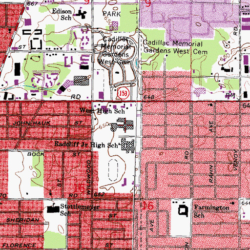 Topographic Map of West High School, MI