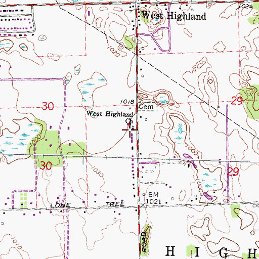 Topographic Map of West Highland Church, MI