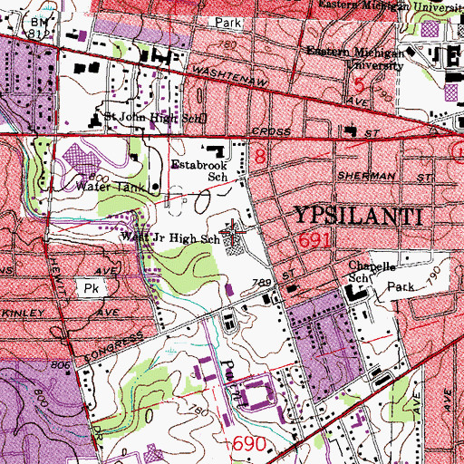Topographic Map of West Junior High School, MI