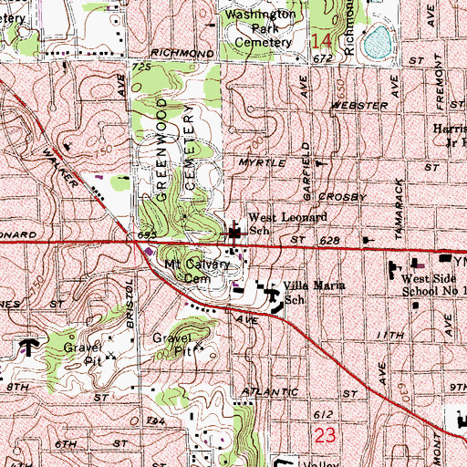 Topographic Map of West Leonard School, MI