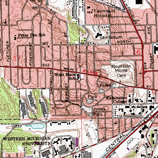Topographic Map of West Main School, MI
