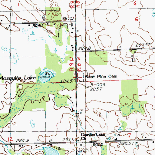 Topographic Map of West Pine Cemetery, MI