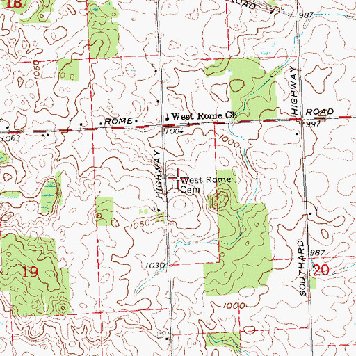 Topographic Map of West Rome Cemetery, MI