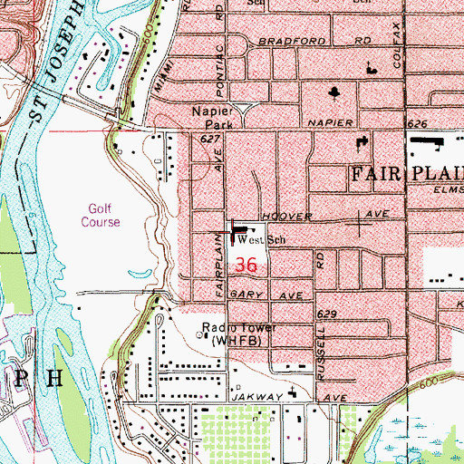 Topographic Map of Fair Plain West Elementary School, MI