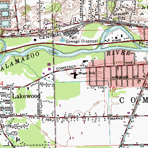 Topographic Map of West School, MI