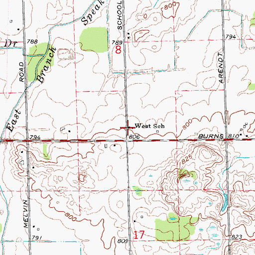 Topographic Map of West School, MI
