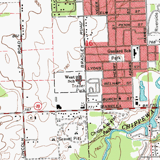 Topographic Map of West School, MI