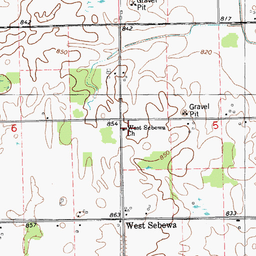 Topographic Map of West Sebewa Church, MI