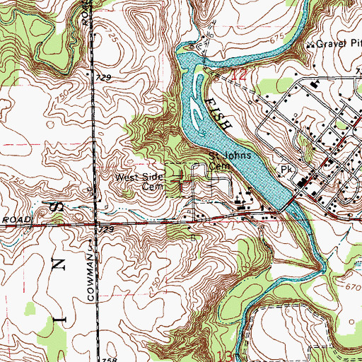 Topographic Map of West Side Cemetery, MI