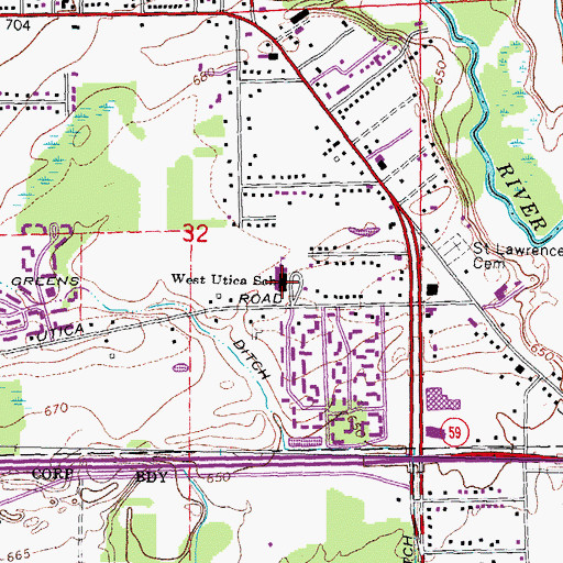 Topographic Map of West Utica School, MI