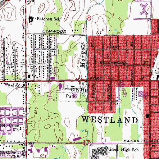 Topographic Map of Westland, MI