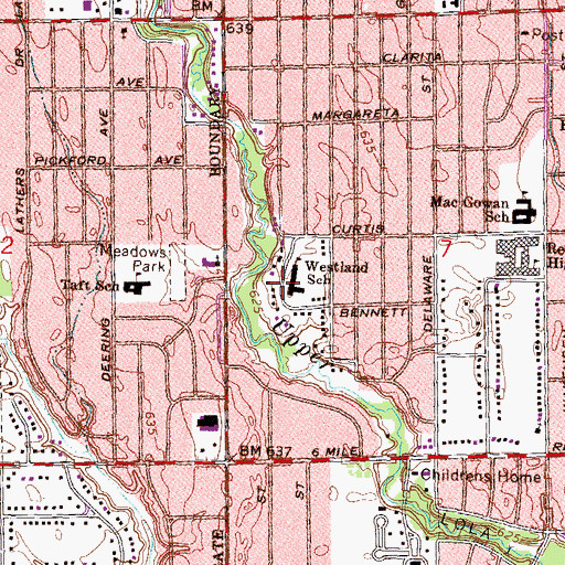 Topographic Map of Westland School, MI