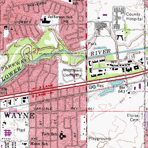 Topographic Map of Westlawn Cemetery, MI