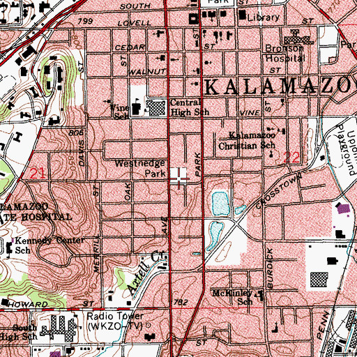 Topographic Map of Westnedge Park, MI