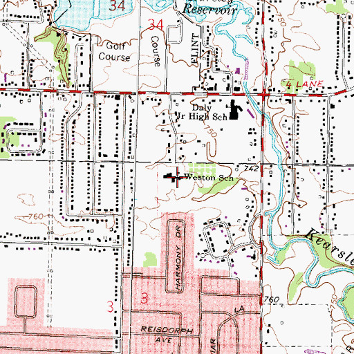 Topographic Map of Weston School, MI