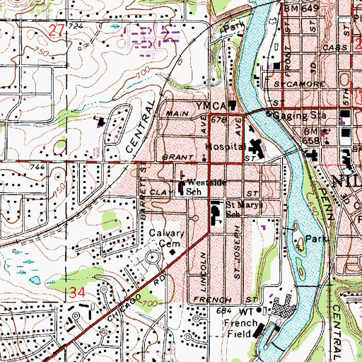 Topographic Map of Westside School, MI