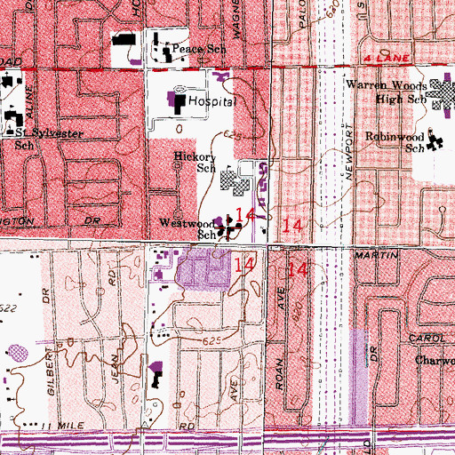Topographic Map of Westwood School, MI