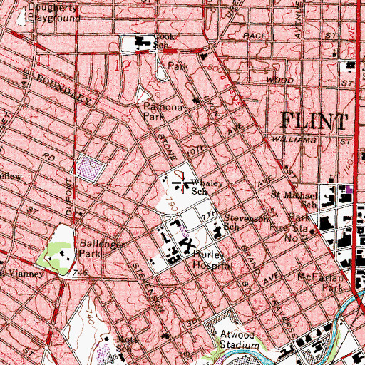 Topographic Map of Whaley School, MI
