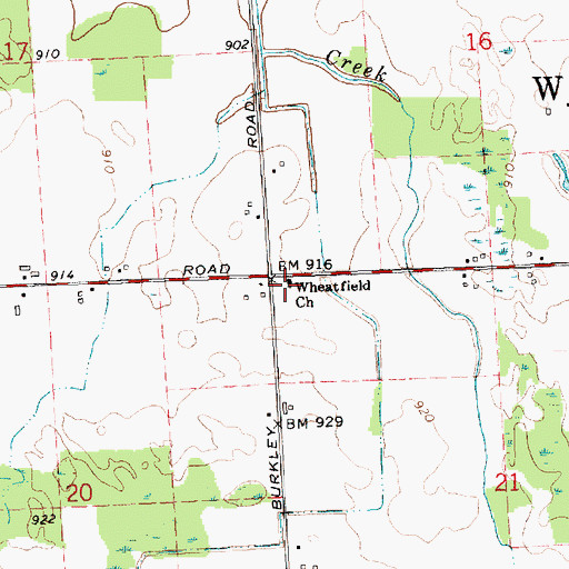 Topographic Map of Wheatfield Church, MI