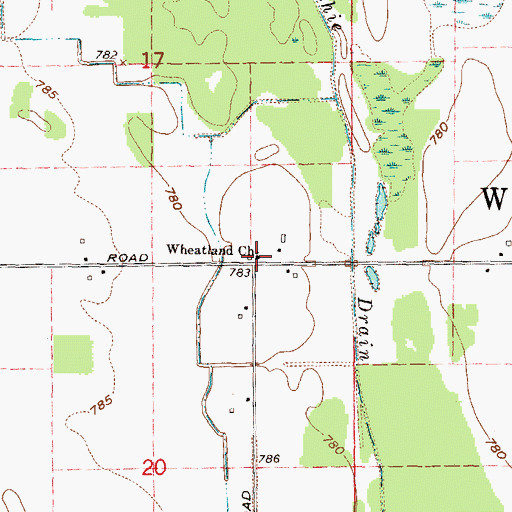 Topographic Map of Wheatland Church, MI