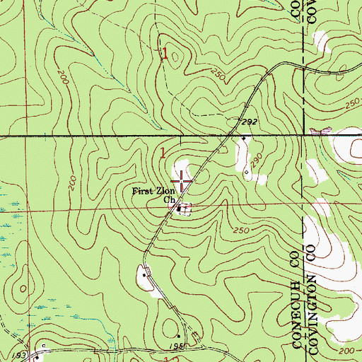 Topographic Map of Brooklyn Zion School (historical), AL